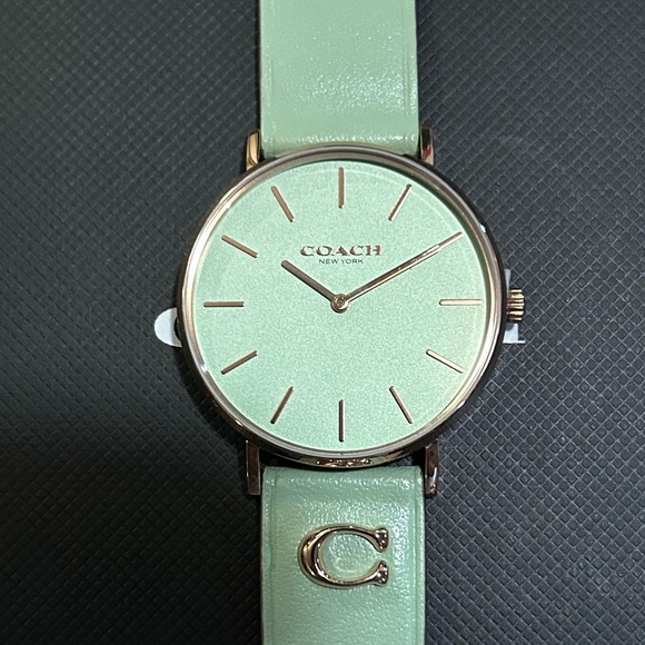 Coach Perry Watch With 36mm Mint Green Face & Leather Band - Picture 1 of 5
